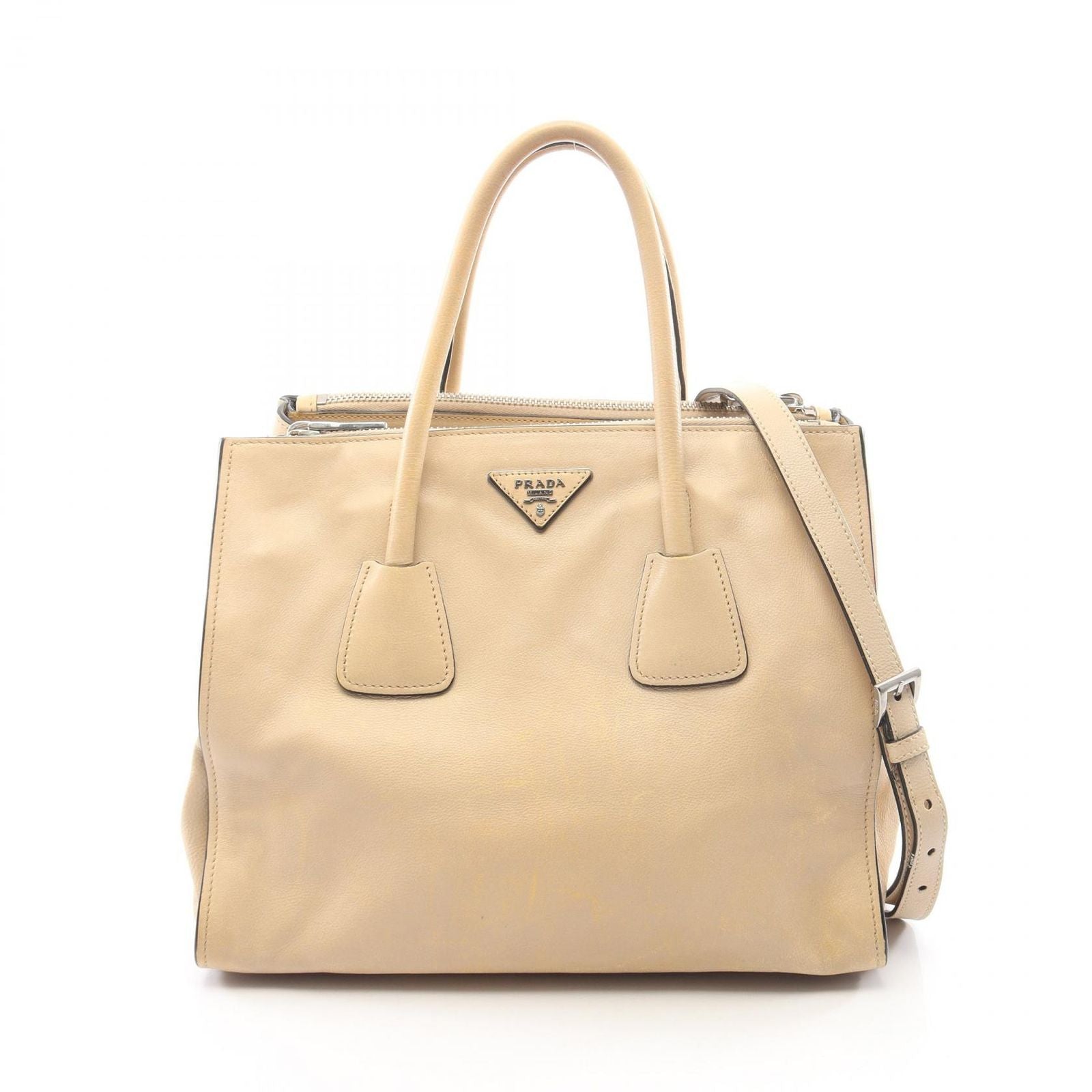 Prada Tote Triangle Logo 2-Way Light Beige Leather
