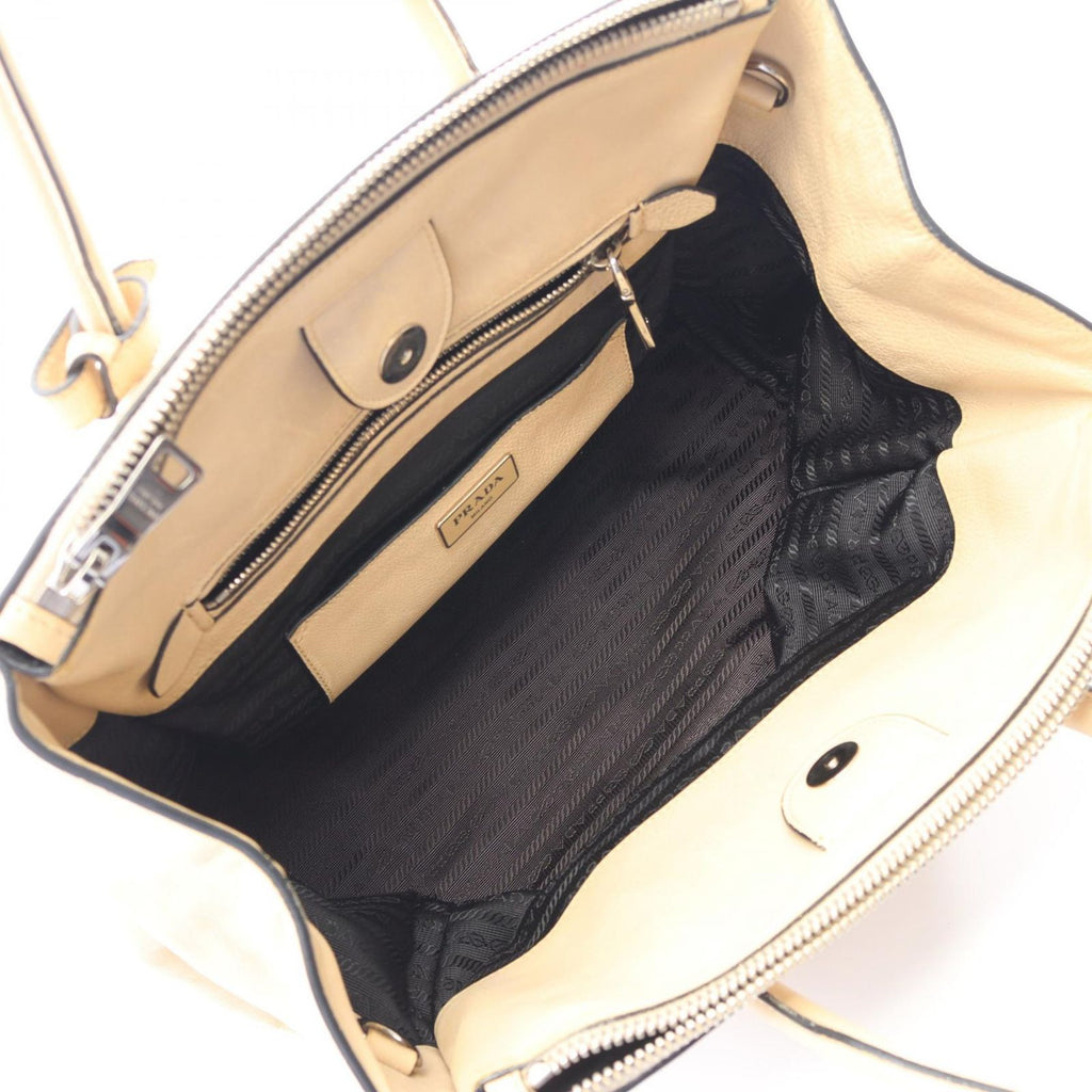 Prada Tote Triangle Logo 2-Way Light Beige Leather — view 3