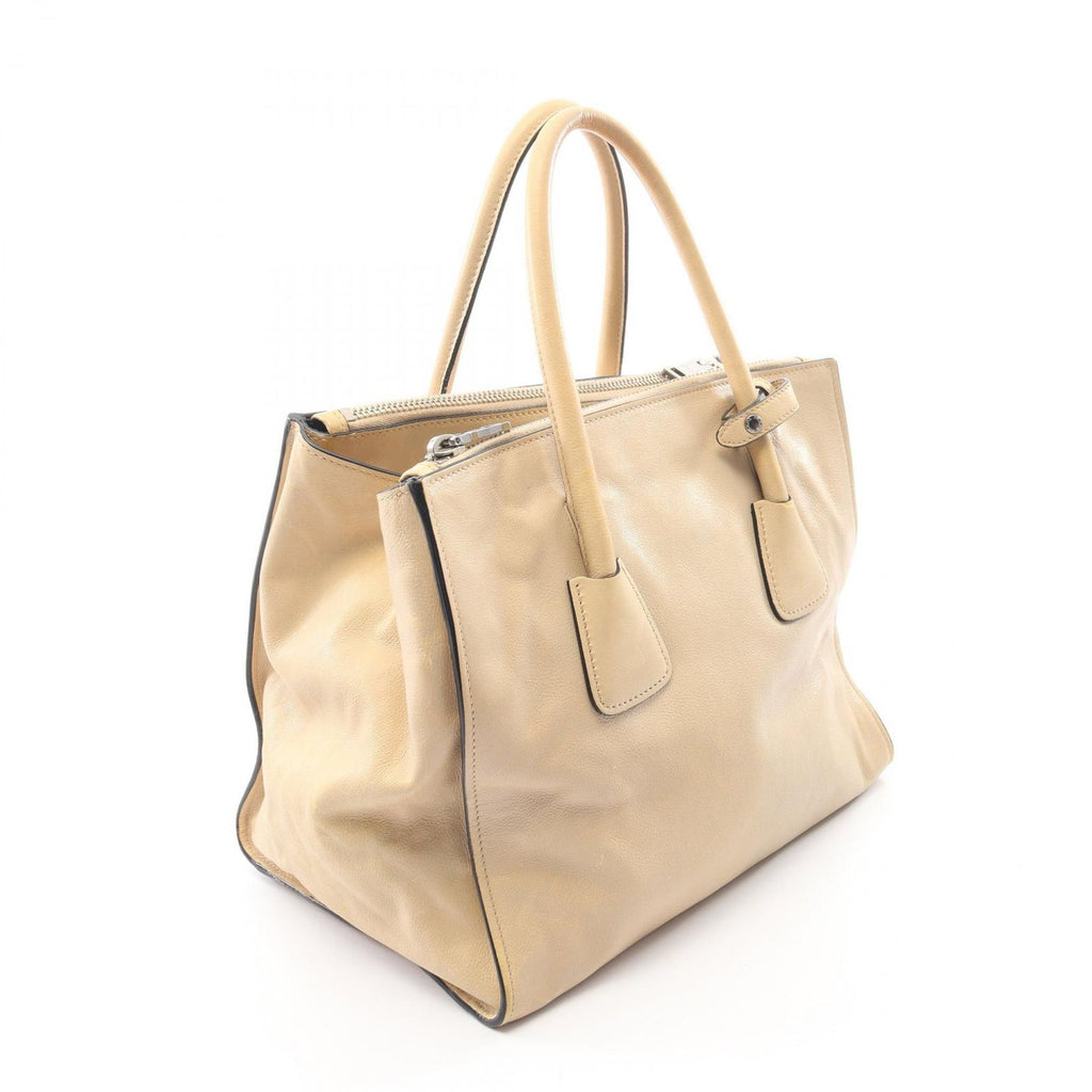 Prada Tote Triangle Logo 2-Way Light Beige Leather — view 2