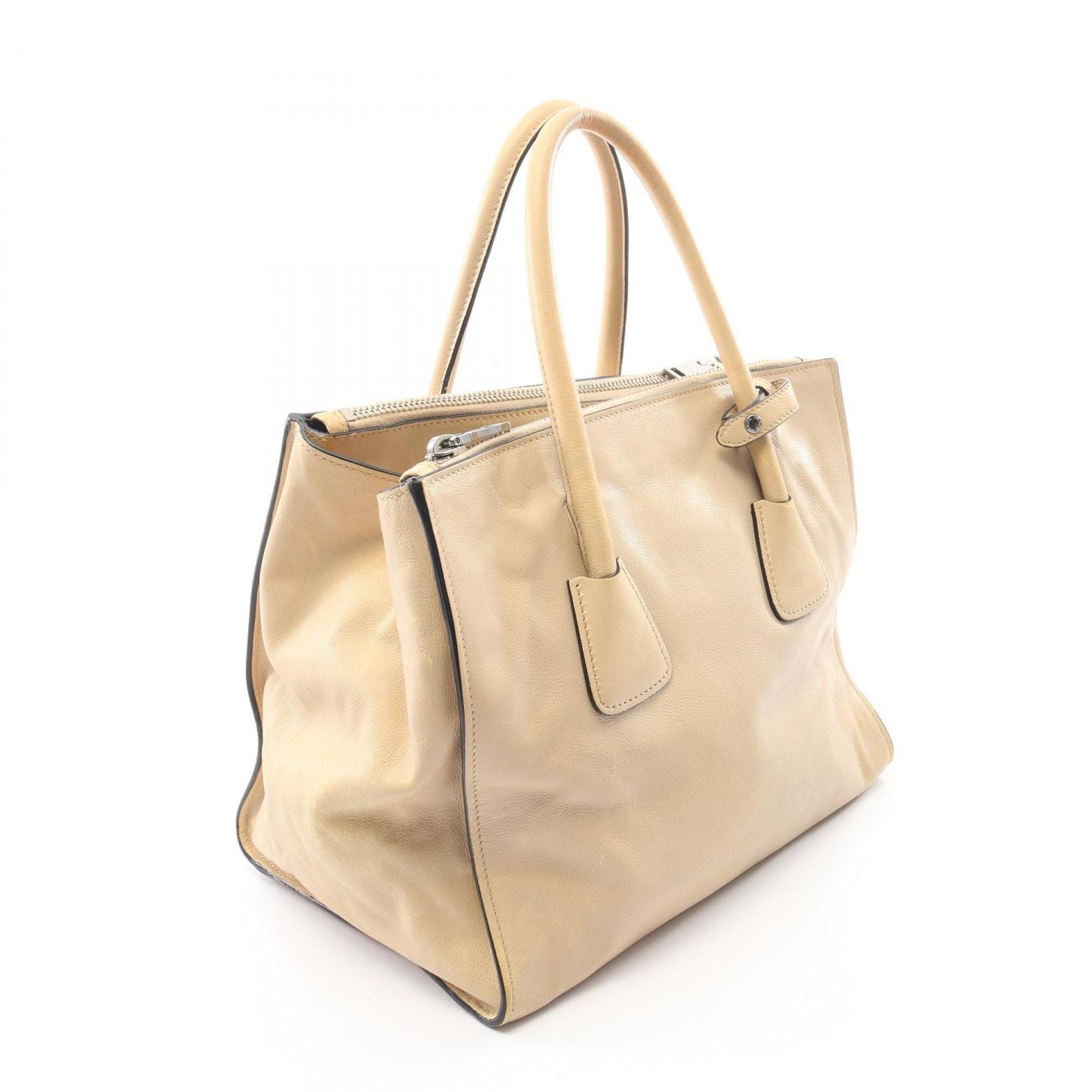 Prada Tote Triangle Logo 2-Way Light Beige Leather — view 2