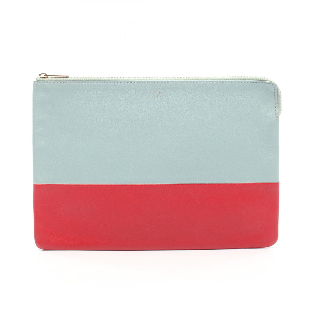 Celine Pouch Solo Bicolor Light Blue Red Leather