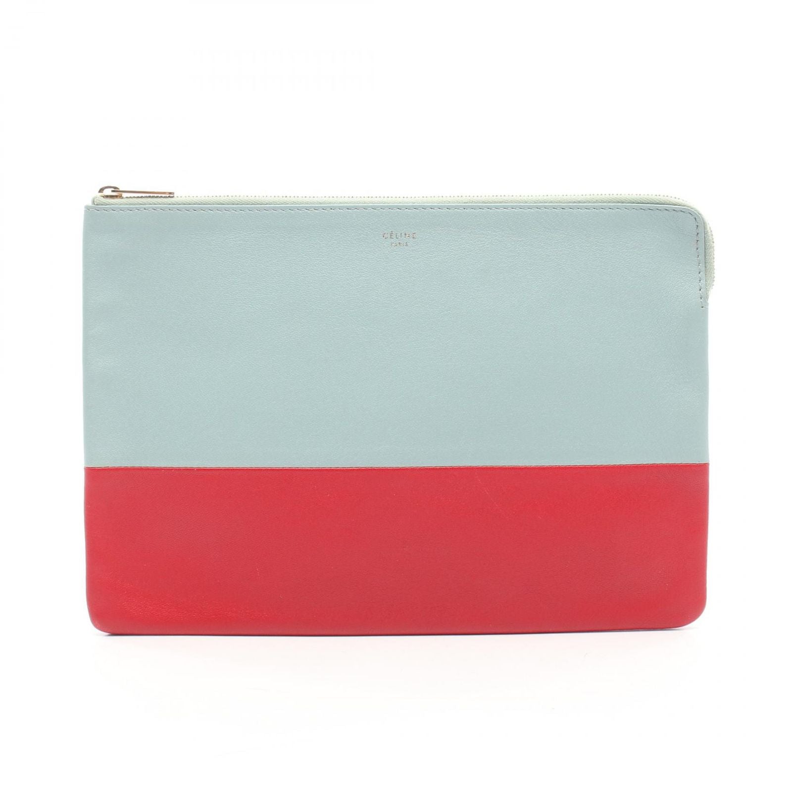 Celine Pouch Solo Bicolor Light Blue Red Leather