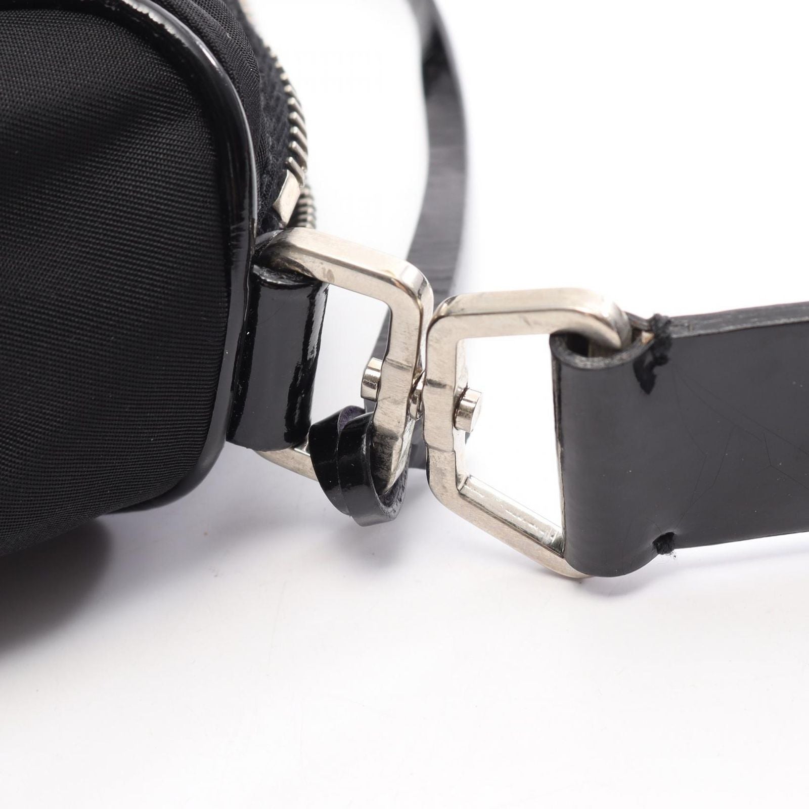 Prada Shoulder Bag Tessuto Saffiano Black Nylon Patent Triangle Logo — view 9