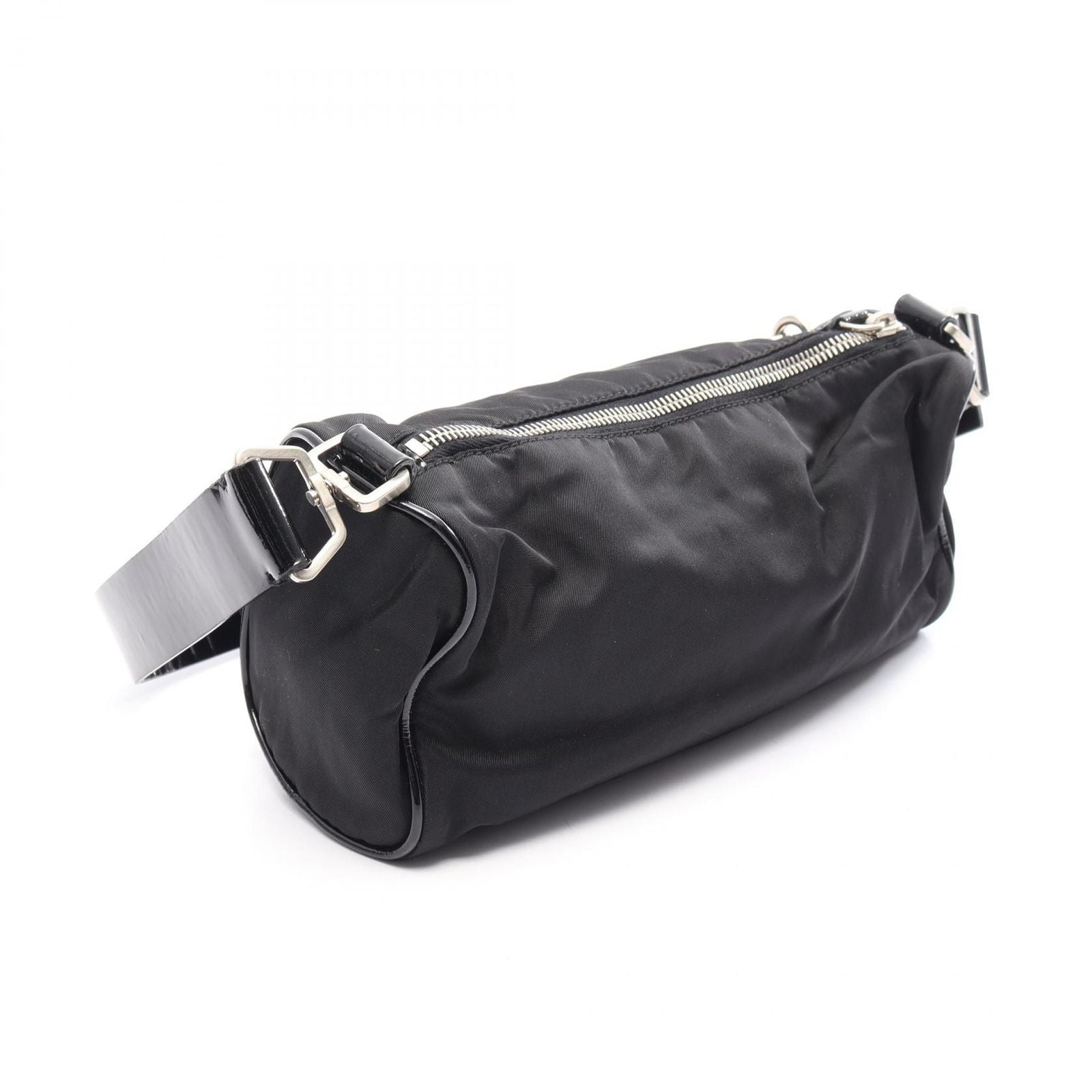 Prada Shoulder Bag Tessuto Saffiano Black Nylon Patent Triangle Logo — view 2