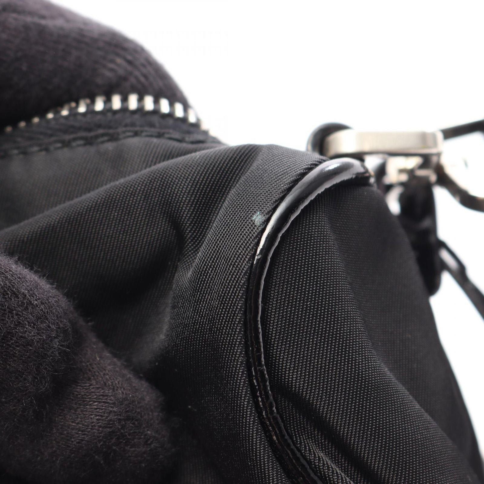 Prada Shoulder Bag Tessuto Saffiano Black Nylon Patent Triangle Logo — view 7