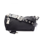 Prada Shoulder Bag Tessuto Saffiano Black Nylon Patent Triangle Logo