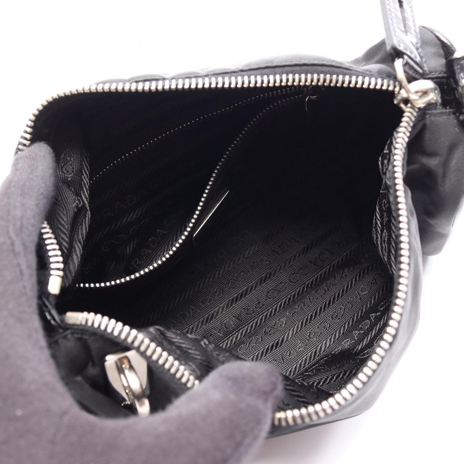 Prada Shoulder Bag Tessuto Saffiano Black Nylon Patent Triangle Logo — view 3