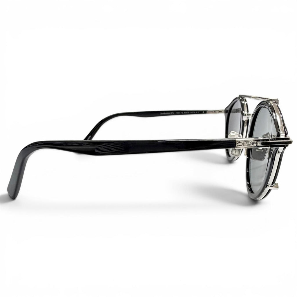 Dior Homme Blacksuit R7u Pantos Two Bridge Round Sunglasses Black Silver Eyewear — view 5