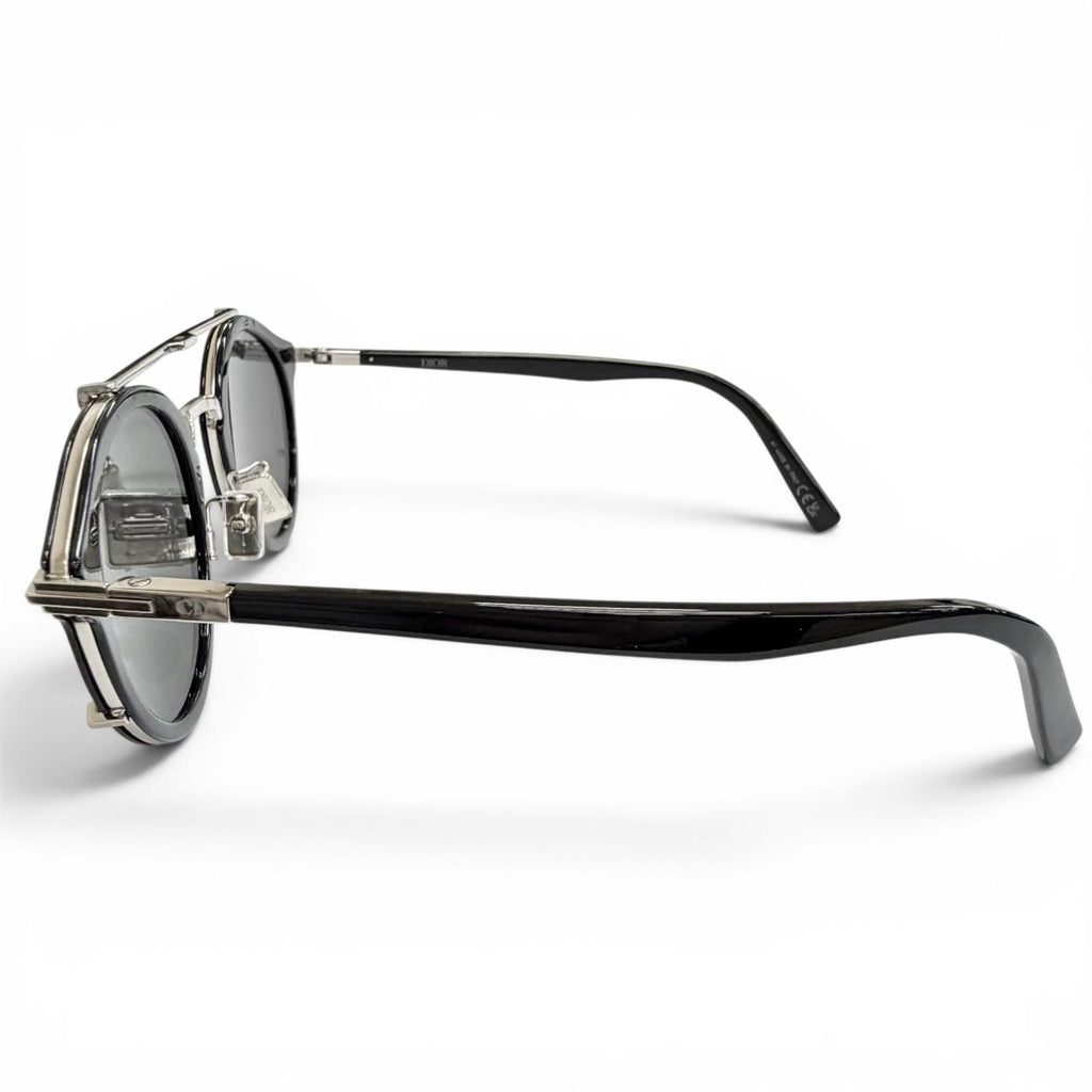 Dior Homme Blacksuit R7u Pantos Two Bridge Round Sunglasses Black Silver Eyewear — view 4