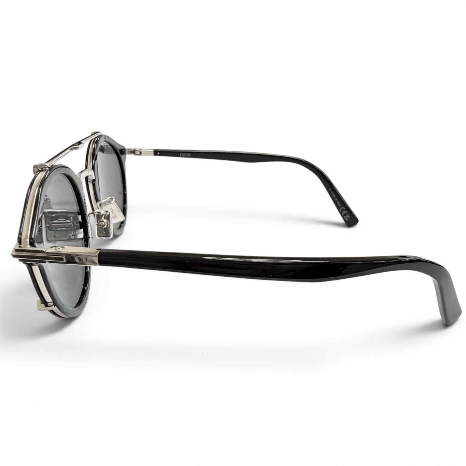 Dior Homme Blacksuit R7u Pantos Two Bridge Round Sunglasses Black Silver Eyewear — view 4