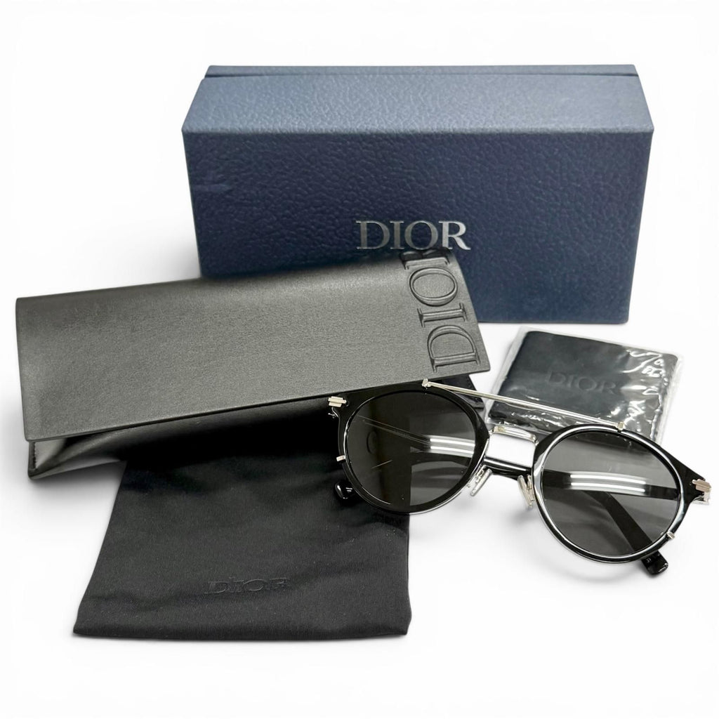 Dior Homme Blacksuit R7u Pantos Two Bridge Round Sunglasses Black Silver Eyewear — view 2