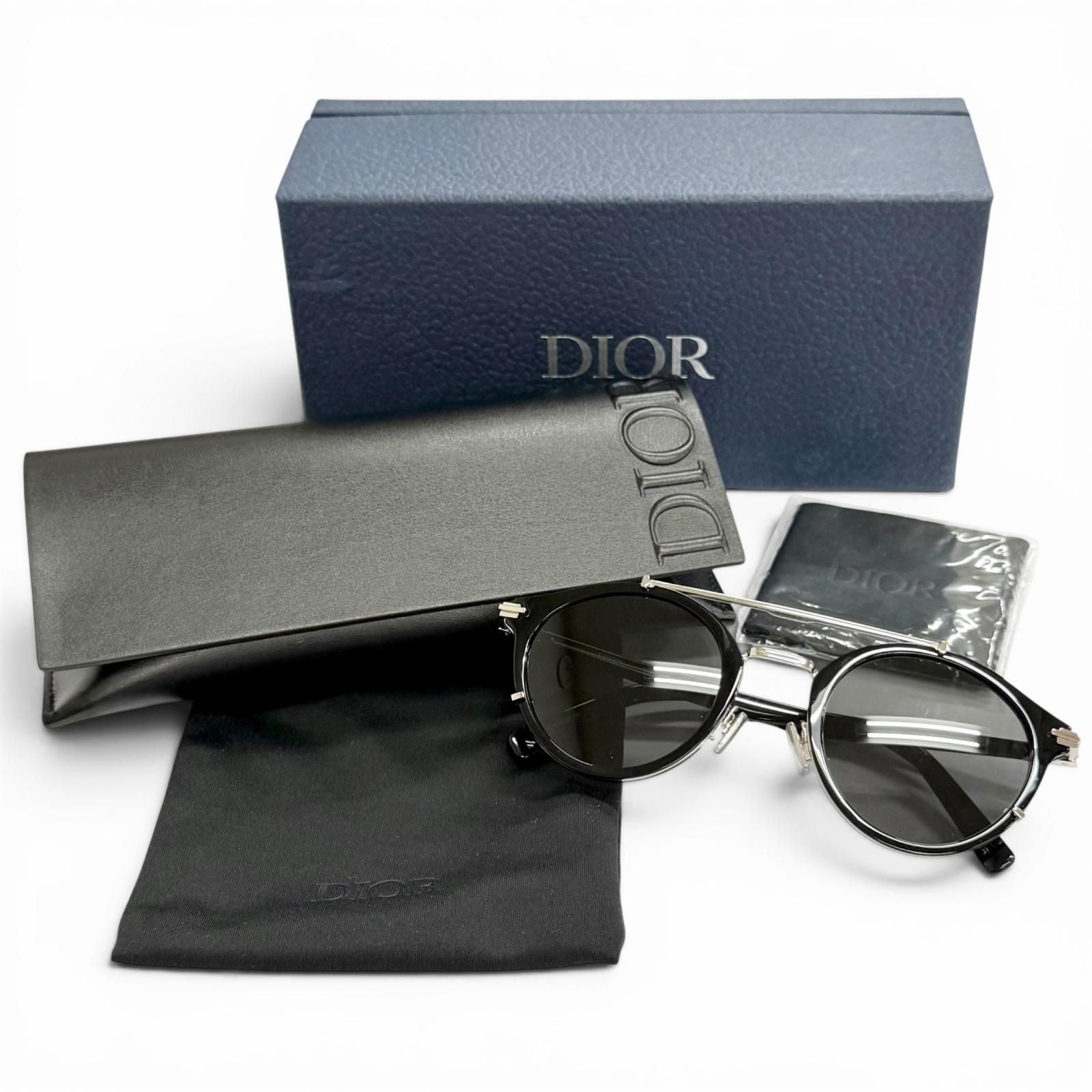 Dior Homme Blacksuit R7u Pantos Two Bridge Round Sunglasses Black Silver Eyewear — view 2