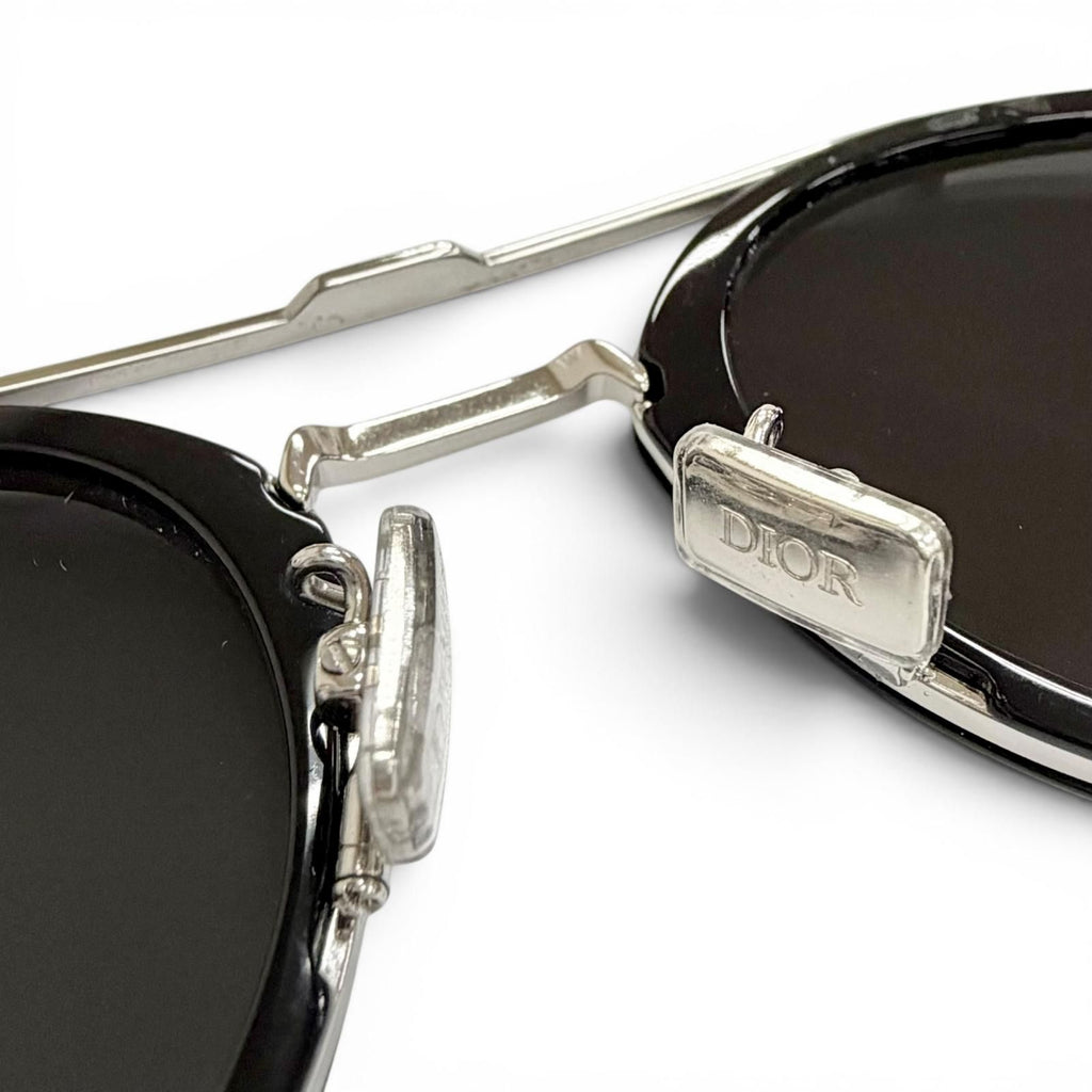 Dior Homme Blacksuit R7u Pantos Two Bridge Round Sunglasses Black Silver Eyewear — view 8