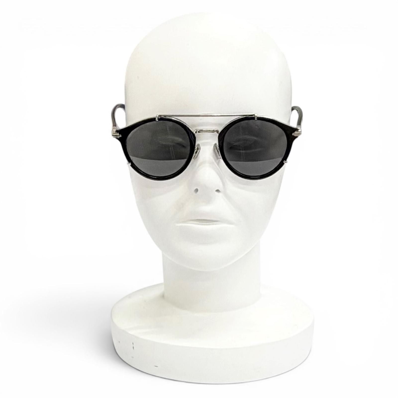 Dior Homme Blacksuit R7u Pantos Two Bridge Round Sunglasses Black Silver Eyewear — view 3