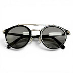 Dior Homme Blacksuit R7u Pantos Two Bridge Round Sunglasses Black Silver Eyewear