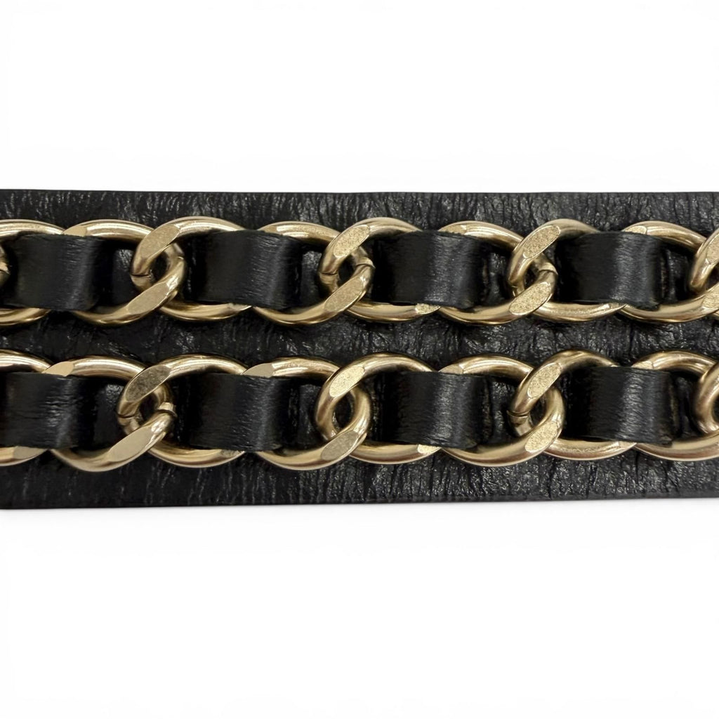 Chanel 18k CC Logo Turnlock Chain Leather Bracelet Black Gold — view 7