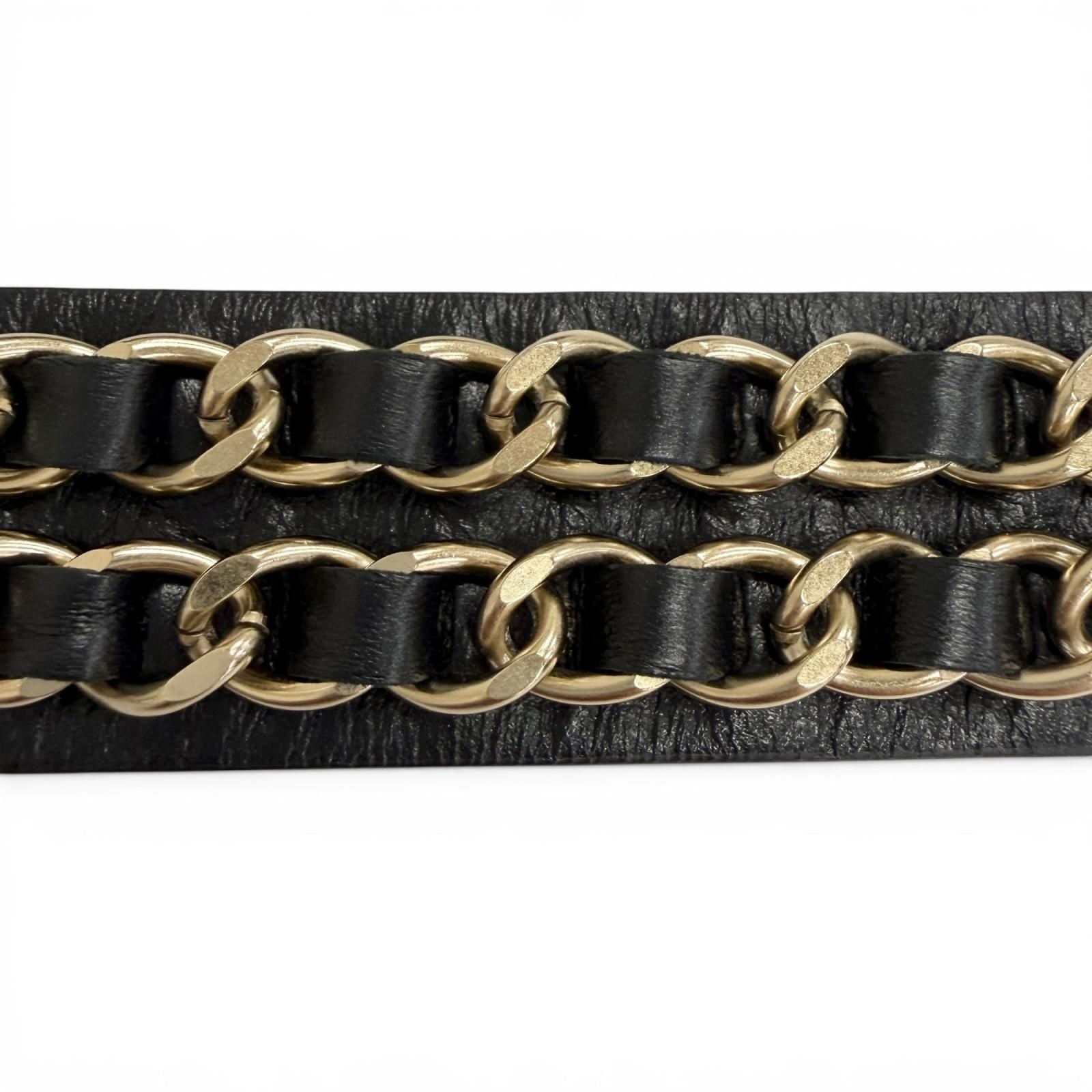 Chanel 18k CC Logo Turnlock Chain Leather Bracelet Black Gold — view 7