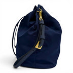 Prada Royal Leather Triangle Logo Tessuto Drawstring Pouch Gold — view 6
