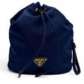 Prada Royal Leather Triangle Logo Tessuto Drawstring Pouch Gold