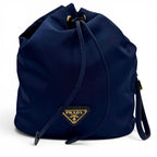 Prada Royal Leather Triangle Logo Tessuto Drawstring Pouch Gold