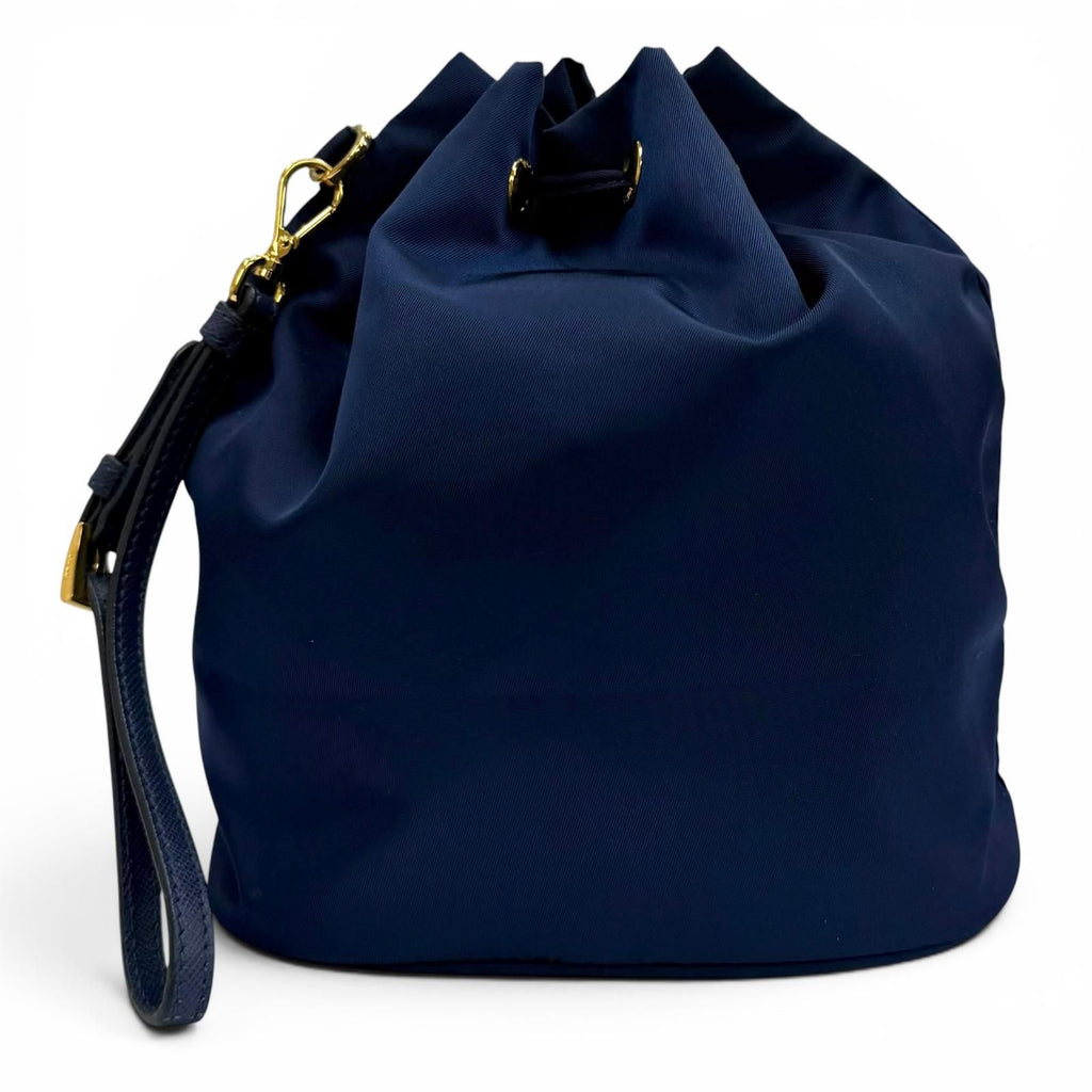 Prada Royal Leather Triangle Logo Tessuto Drawstring Pouch Gold — view 3