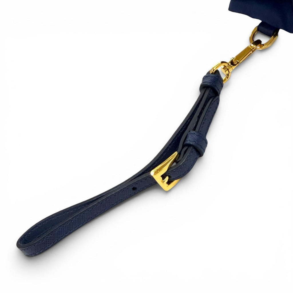Prada Royal Leather Triangle Logo Tessuto Drawstring Pouch Gold — view 9