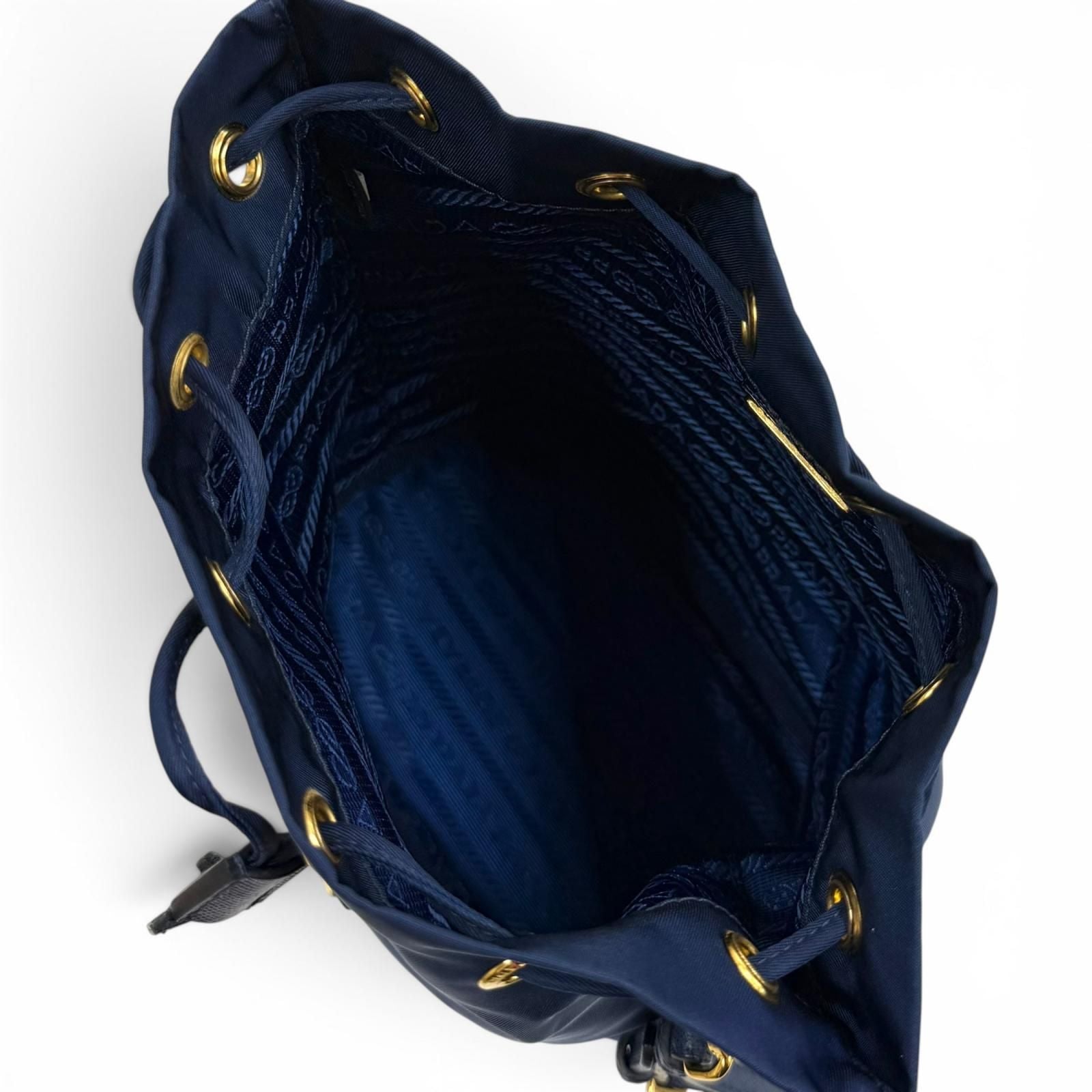 Prada Royal Leather Triangle Logo Tessuto Drawstring Pouch Gold — view 5