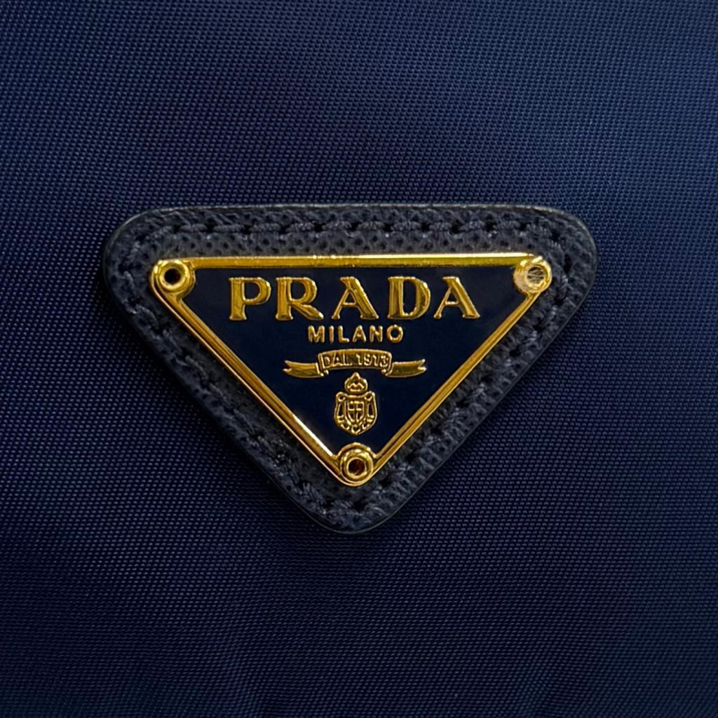 Prada Royal Leather Triangle Logo Tessuto Drawstring Pouch Gold — view 8