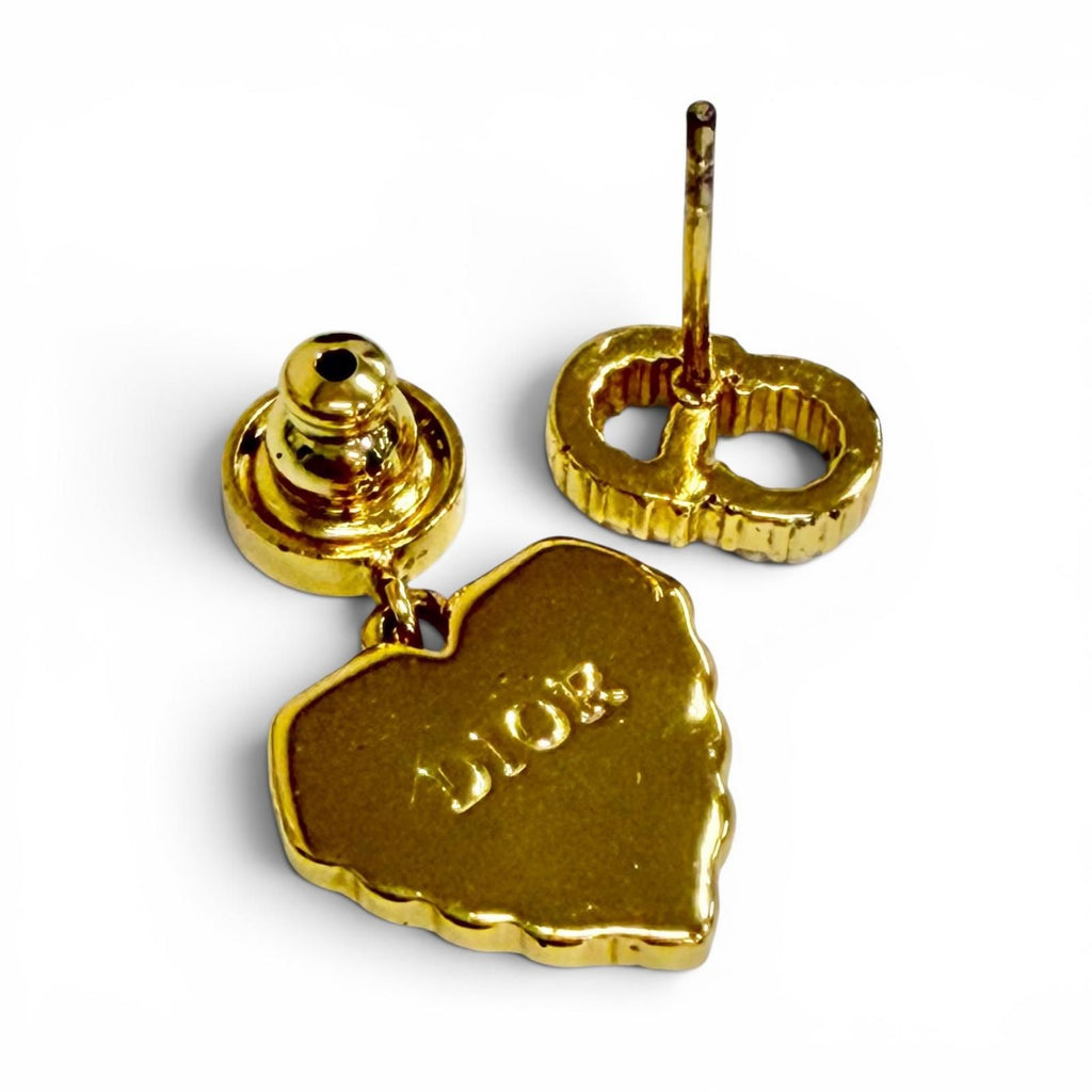 Dior Faux Pearl CD Logo Heart Motif Earrings Fringe for Both Ears Gold Box — view 6