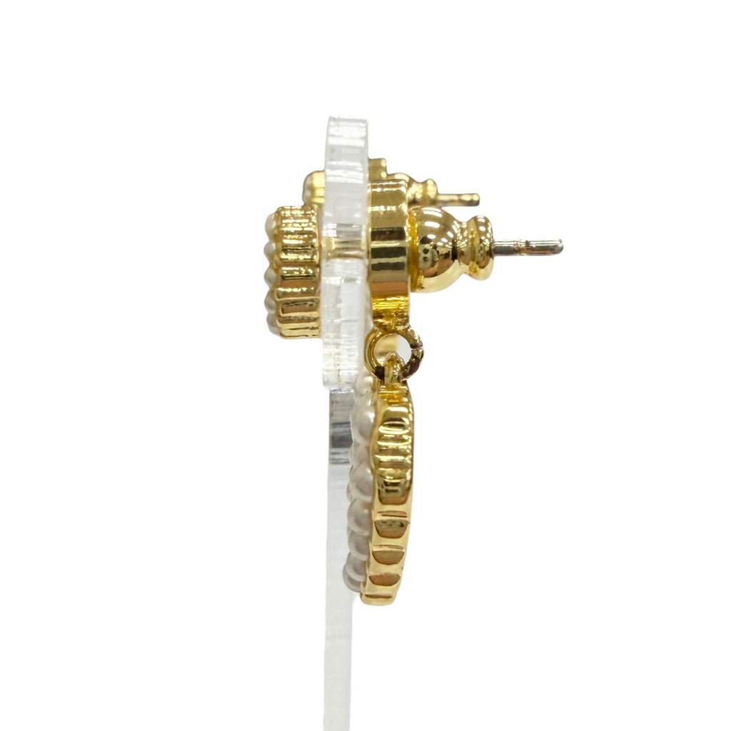 Dior Faux Pearl CD Logo Heart Motif Earrings Fringe for Both Ears Gold Box — view 4