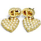 Dior Faux Pearl CD Logo Heart Motif Earrings Fringe for Both Ears Gold Box