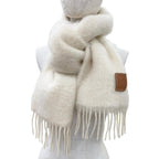 Loewe Mohair Wool Anag Lambskin Patch Fringe Scarf Ivory — view 3