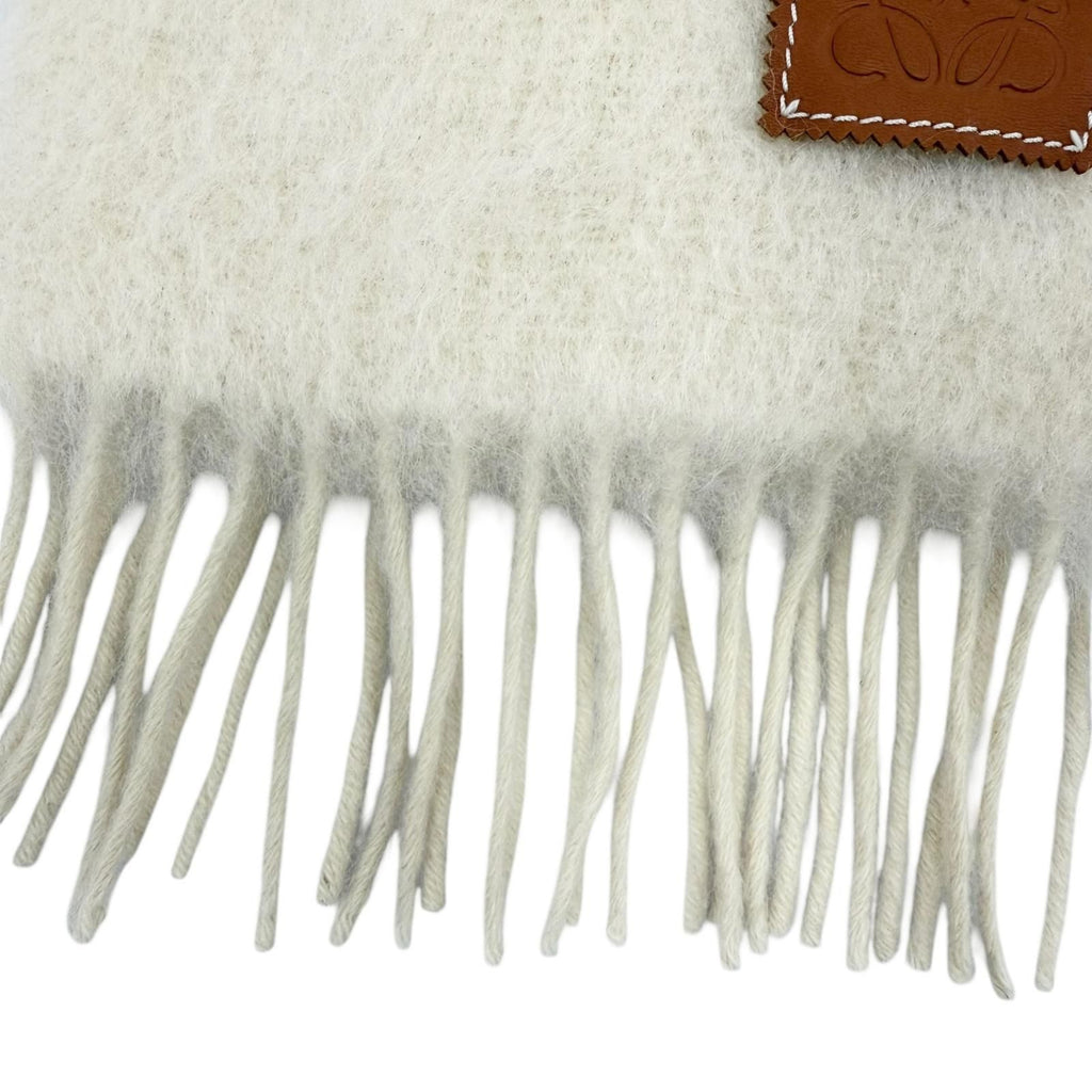 Loewe Mohair Wool Anag Lambskin Patch Fringe Scarf Ivory — view 5