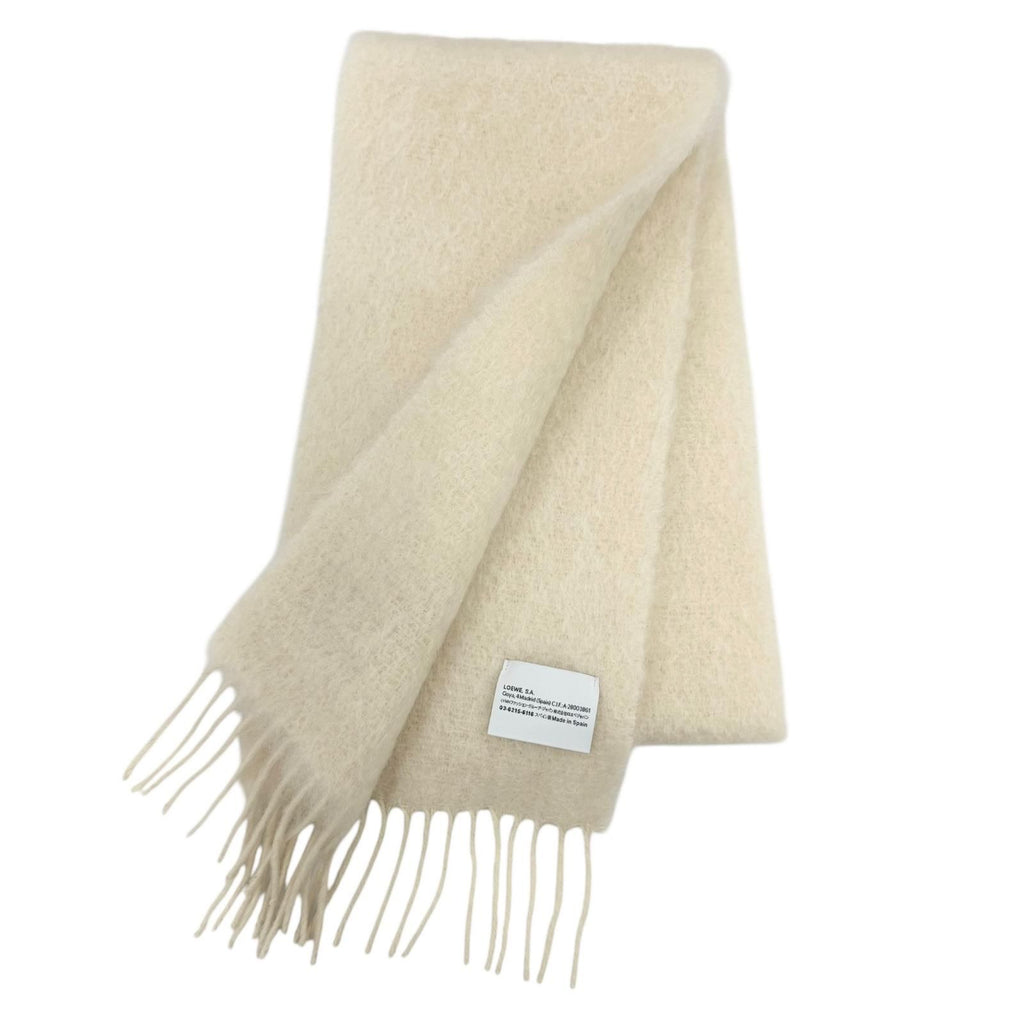 Loewe Mohair Wool Anag Lambskin Patch Fringe Scarf Ivory — view 2