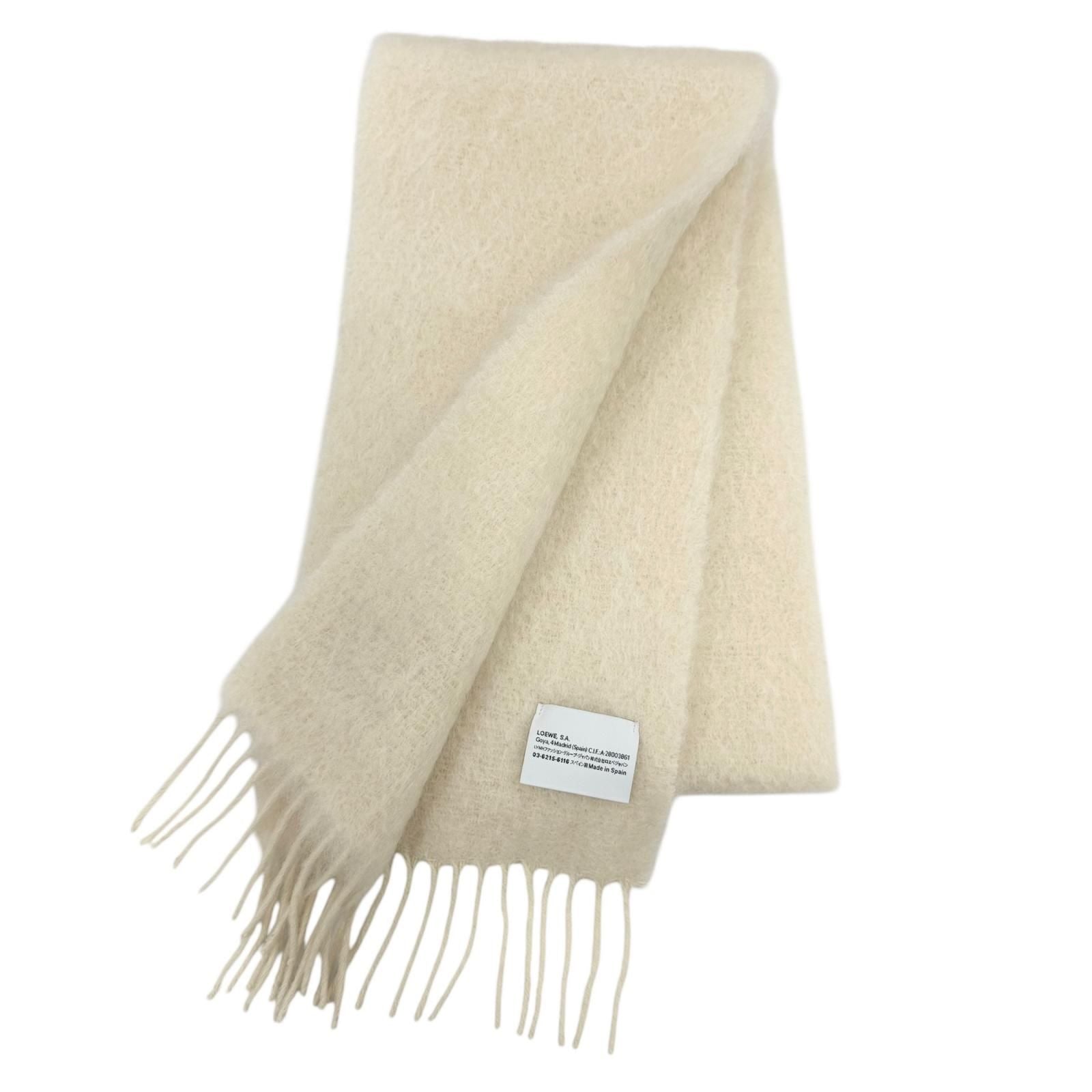 Loewe Mohair Wool Anag Lambskin Patch Fringe Scarf Ivory — view 2
