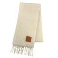 Loewe Mohair Wool Anag Lambskin Patch Fringe Scarf Ivory