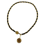 Chanel Vintage CC Logo Cambon Medal Leather Chain Belt Gold Black — view 3