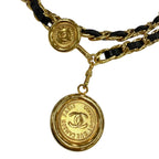 Chanel Vintage CC Logo Cambon Medal Leather Chain Belt Gold Black — view 5