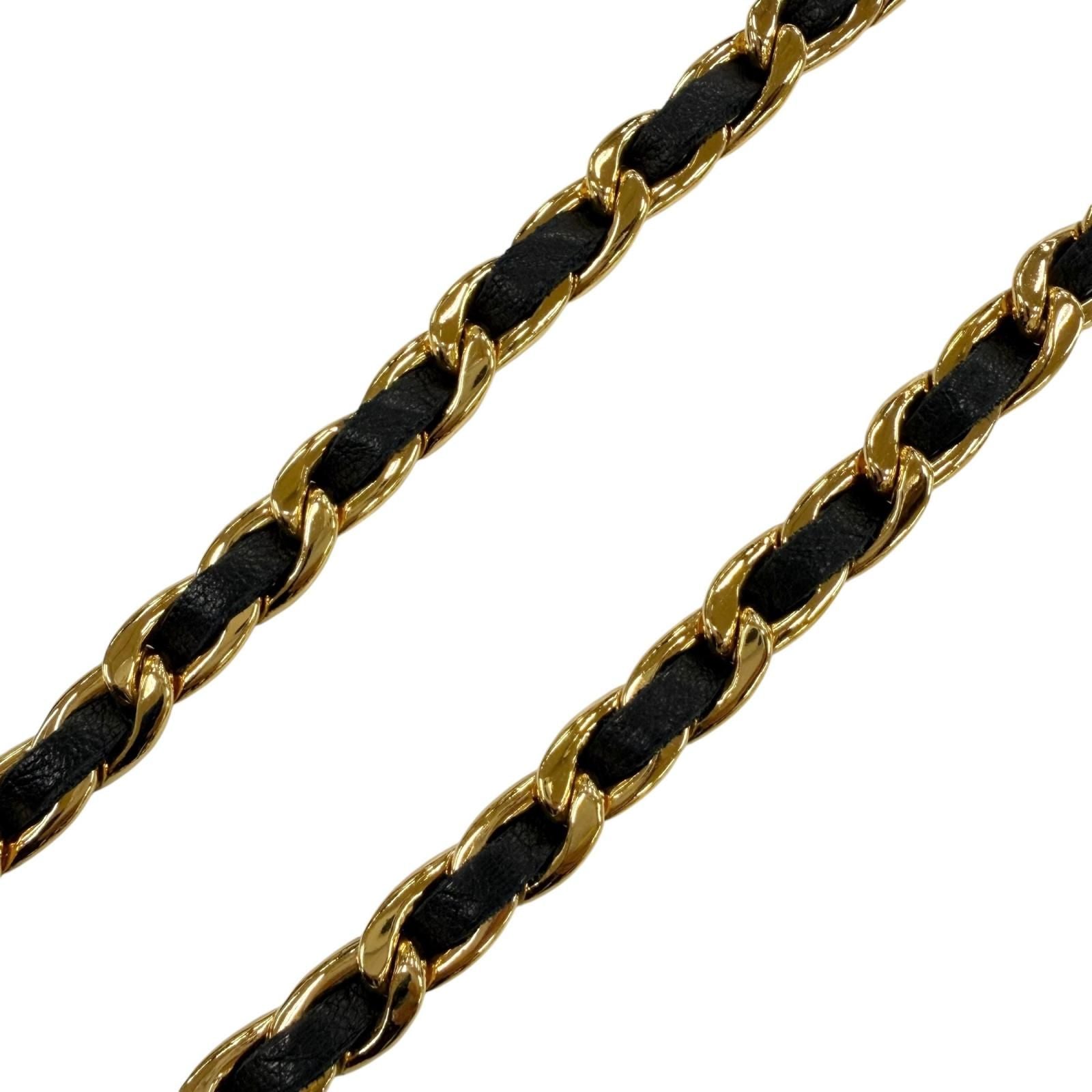 Chanel Vintage CC Logo Cambon Medal Leather Chain Belt Gold Black — view 6