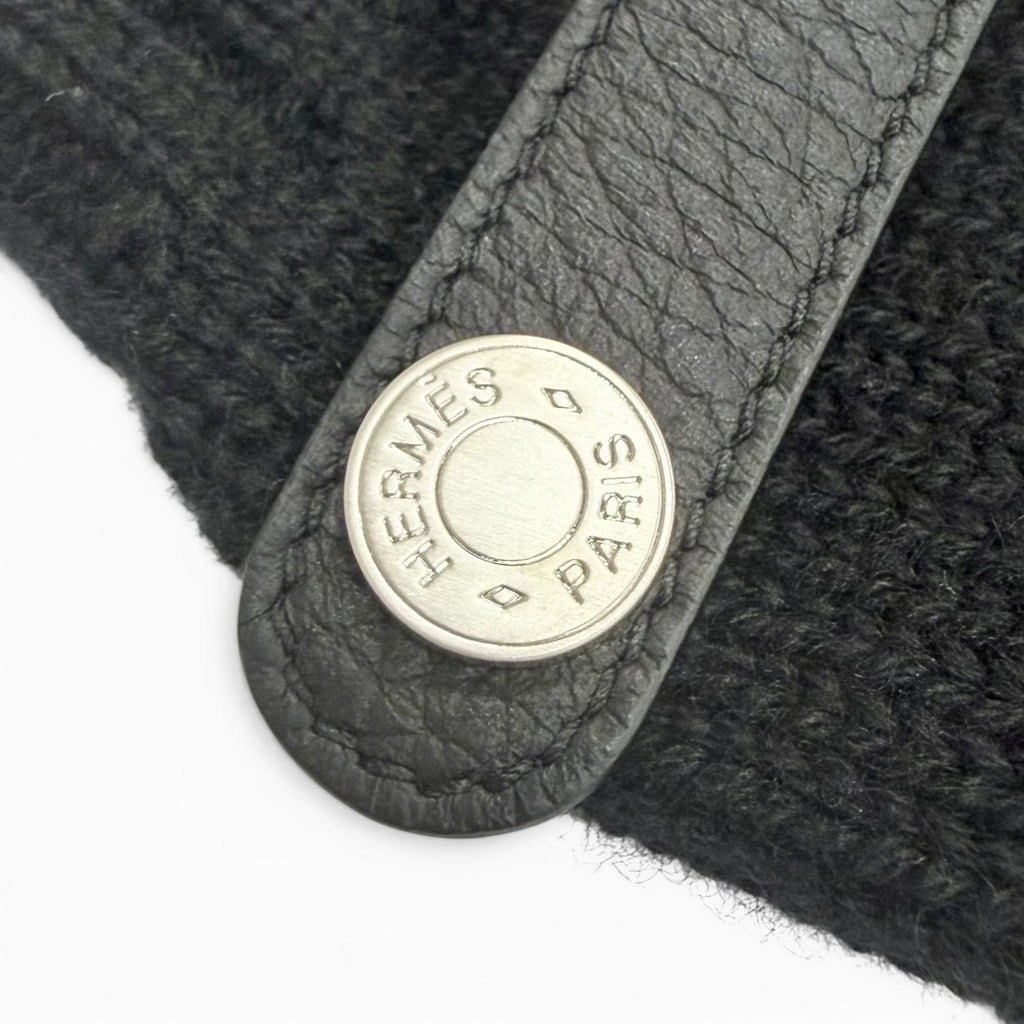 Hermes Lionel Cashmere 100% Series Button Deerskin Leather Knit Gloves Mittens — view 6
