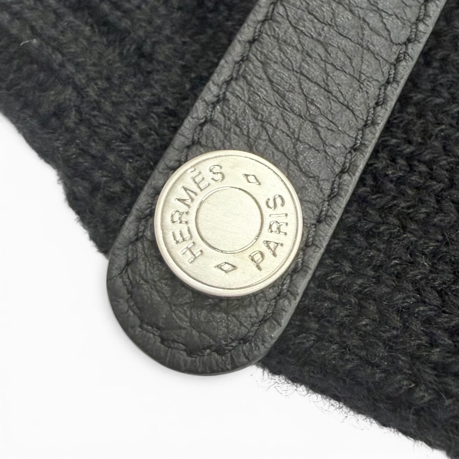 Hermes Lionel Cashmere 100% Series Button Deerskin Leather Knit Gloves Mittens — view 6