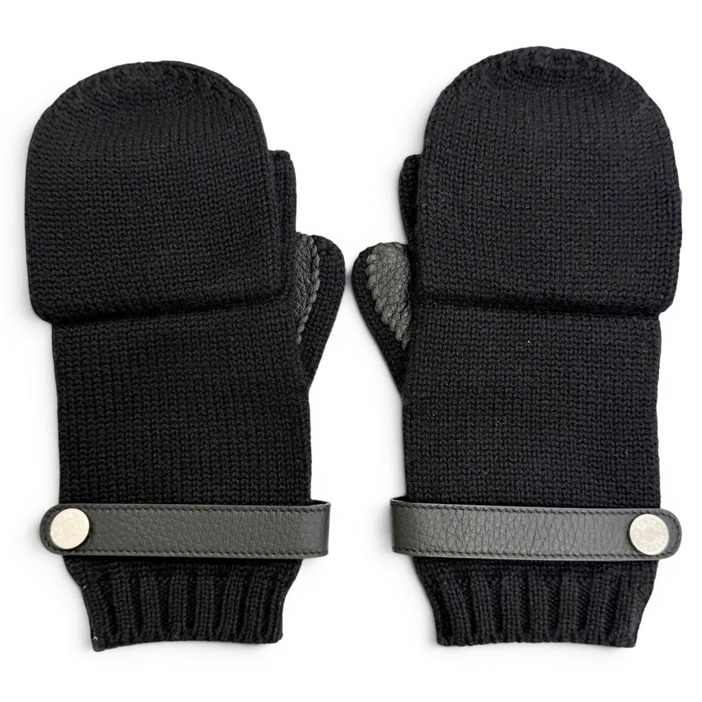 Hermes Lionel Cashmere 100% Series Button Deerskin Leather Knit Gloves Mittens — view 2