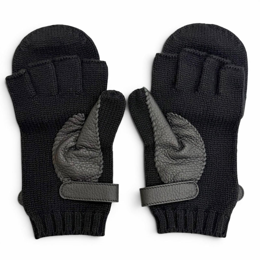 Hermes Lionel Cashmere 100% Series Button Deerskin Leather Knit Gloves Mittens — view 3