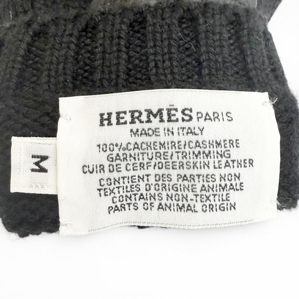 Hermes Lionel Cashmere 100% Series Button Deerskin Leather Knit Gloves Mittens — view 7