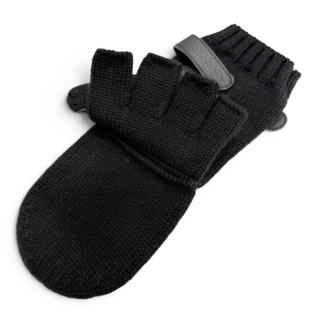 Hermes Lionel Cashmere 100% Series Button Deerskin Leather Knit Gloves Mittens — view 4