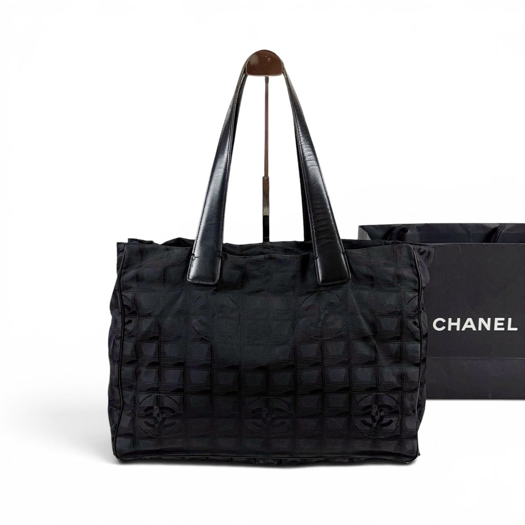 Chanel New Travel Line Tote MM Black Nylon Canvas