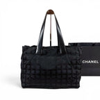 Chanel New Travel Line Tote MM Black Nylon Canvas