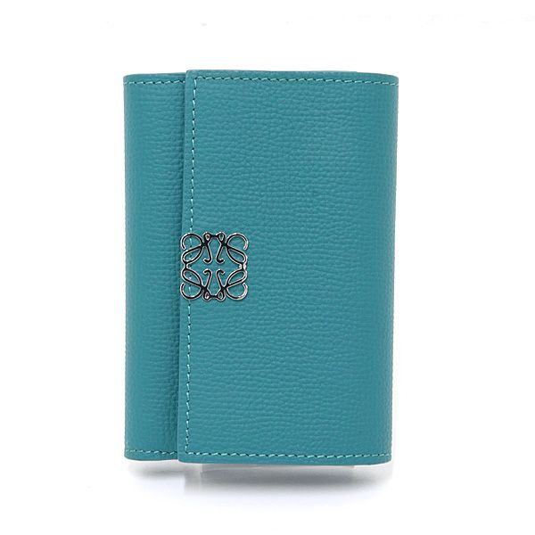 Loewe Lowe Anagram Vertical Wallet Small Pebble Grain Calf Green Trifold
