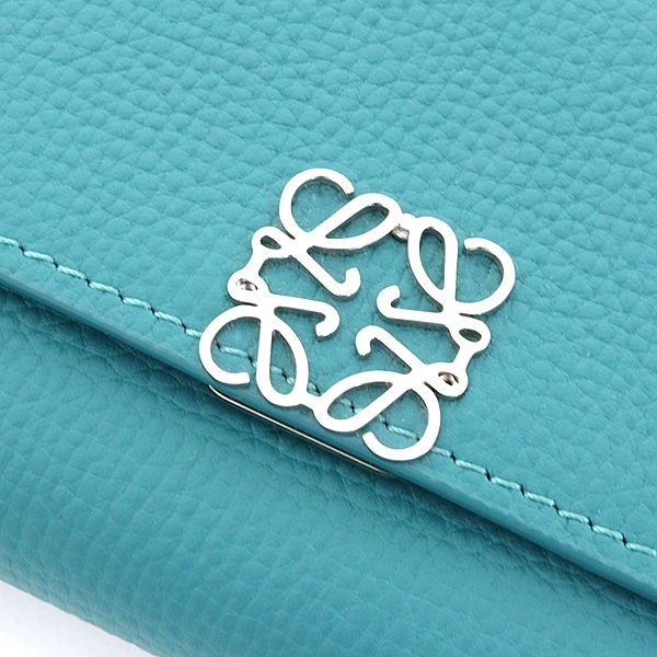 Loewe Lowe Anagram Vertical Wallet Small Pebble Grain Calf Green Trifold — view 5