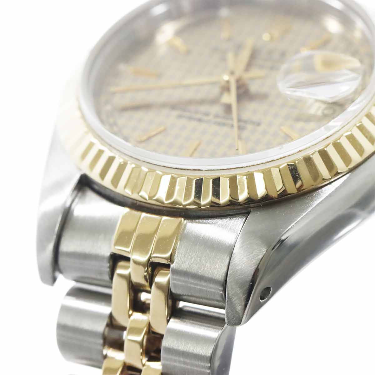 Rolex Datejust Number Houndstooth Watch Champagne 18k Yellow Gold Automatic — view 8